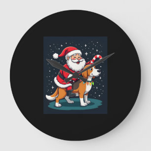 Beagle Xmas Lighting Santa Riding Beagle Dog Chris Large Clock