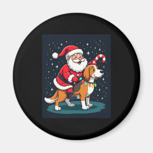 Beagle Xmas Lighting Santa Riding Beagle Dog Chris Magnet