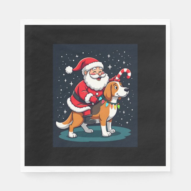 Beagle Xmas Lighting Santa Riding Beagle Dog Chris Napkins (Front)