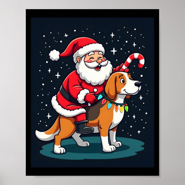 Beagle Xmas Lighting Santa Riding Beagle Dog Chris Poster (Front)