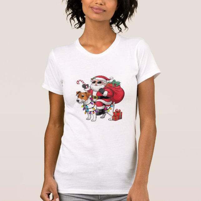 Beagle Xmas Lighting Santa Riding Beagle Dog Chris T-Shirt (Front)