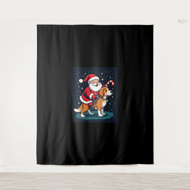 Beagle Xmas Lighting Santa Riding Beagle Dog Chris Tapestry (Front)