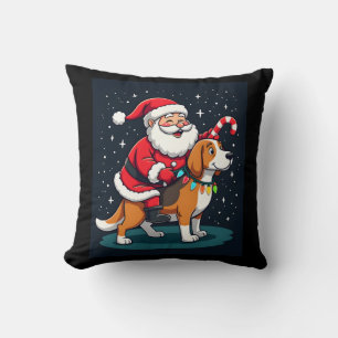 Beagle Xmas Lighting Santa Riding Beagle Dog Chris Throw Pillow