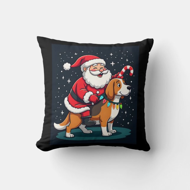 Beagle Xmas Lighting Santa Riding Beagle Dog Chris Throw Pillow (Front)