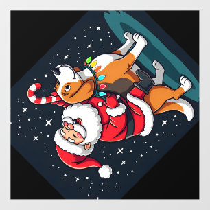 Beagle Xmas Lighting Santa Riding Beagle Dog Chris Wall Decal