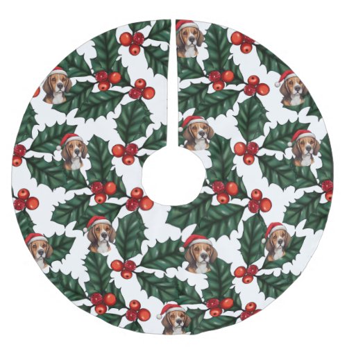 Beagles and Holly Brushed Polyester Tree Skirt