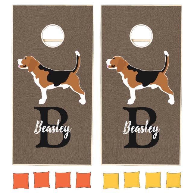 Beagles Hound Dog Beagle Monogram Last Name Cornhole Set (Set)