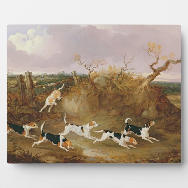 Beagles in Full Cry, 1845 (oil on canvas) Plaque (Front)
