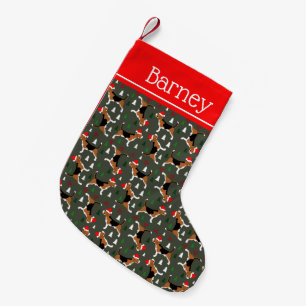 Beagles in Santa Hats Christmas Holiday Pattern Sm Small Christmas Stocking