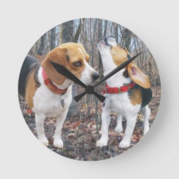 Beagles In The Woods Clock by WackemArt at Zazzle