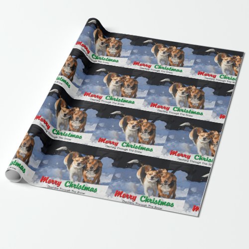 Beagles Merry Christmas Dashing Through The Snow Wrapping Paper