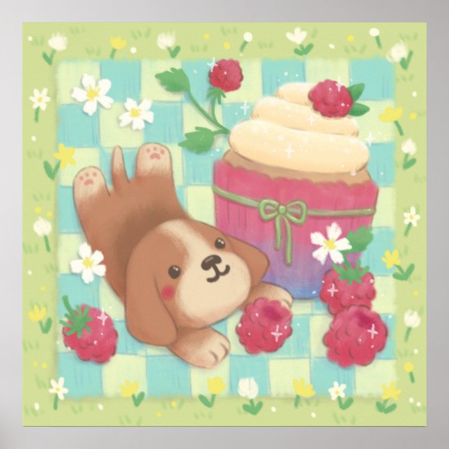 Beagle's Picnic Day with Raspberry Cupcake Poster (Front)