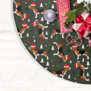 Beagles Santa Hat Christmas Tree Pattern Brushed Polyester Tree Skirt