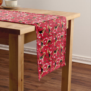 Beagles Santa Hats Christmas Holiday Festive Short Table Runner