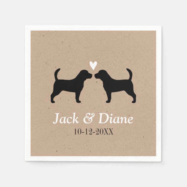 Beagles Wedding Couple with Custom Text Paper Napkins (Front)