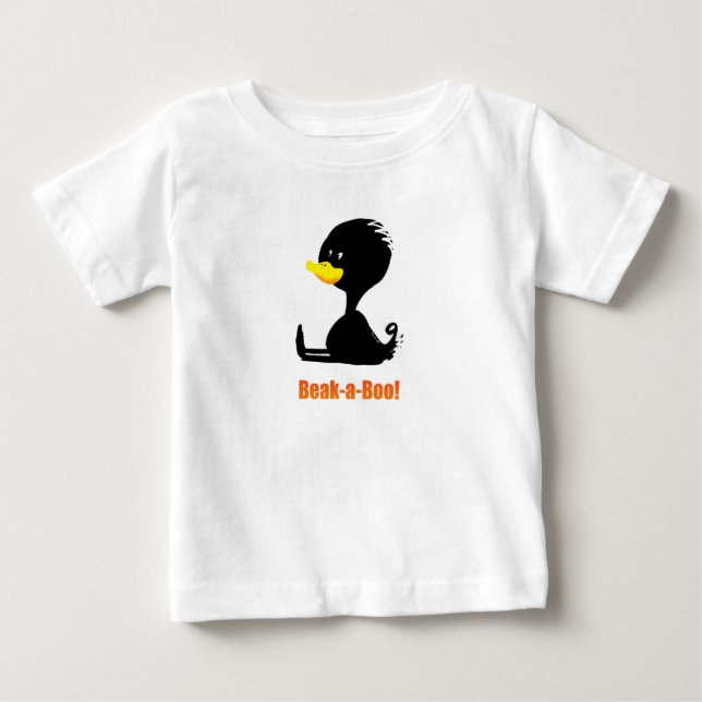 Beak-a-Boo! Cute Cartoon Duck with Funny Pun Baby T-Shirt (Front)