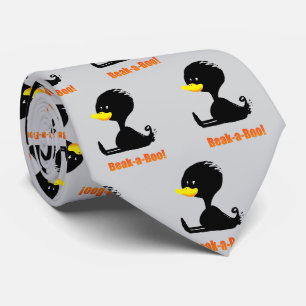 Beak-a-Boo! Cute Cartoon Duck with Funny Pun Neck Tie