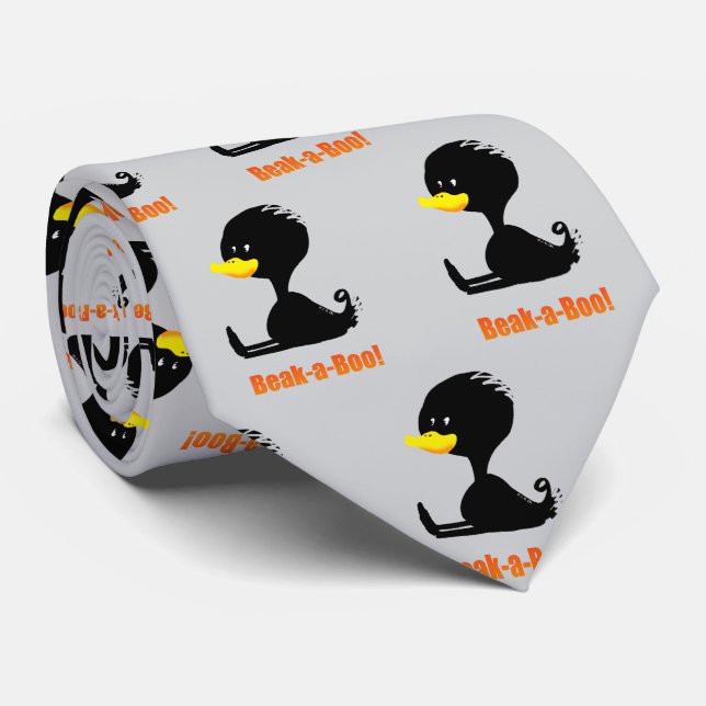 Beak-a-Boo! Cute Cartoon Duck with Funny Pun Neck Tie (Rolled)