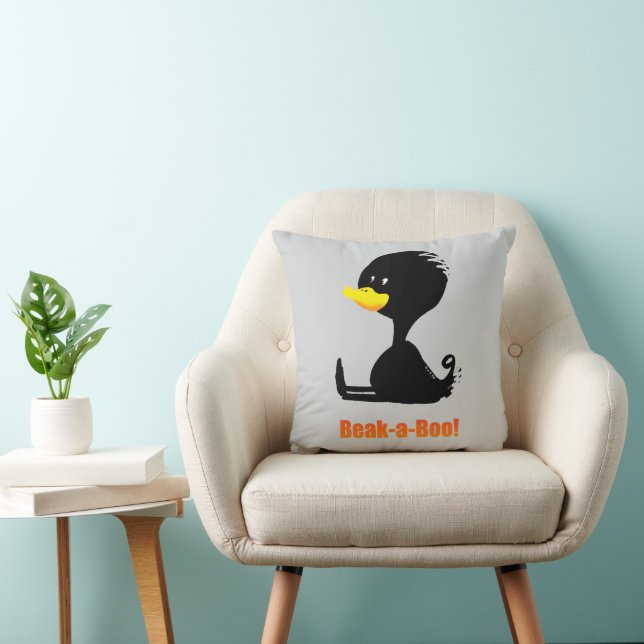Beak-a-Boo! Cute Cartoon Duck with Funny Pun Throw Pillow (Chair)
