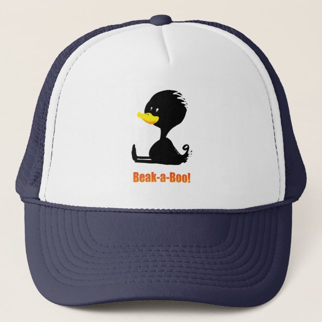 Beak-a-Boo! Cute Cartoon Duck with Funny Pun Trucker Hat (Front)