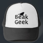 Beak Geek-- Wren Trucker Hat<br><div class="desc">A friendly wren perches on the text of your new title-- Beak Geek! Whether it's backyard birding or serious ornithology, bird lovers all over the world can identify with this catchy rhyme!</div>