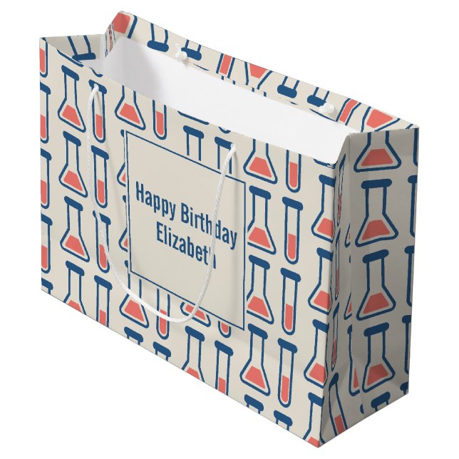 Beaker & Test Tube Science Themed Birthday Large Gift Bag (Front Angled)