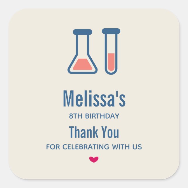 Beaker & Test Tube Science Themed Birthday Square Sticker (Front)