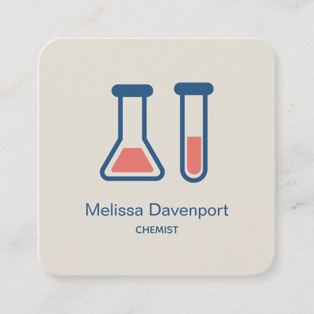 Beaker & Test Tube Science Themed Square Business Card (Front)