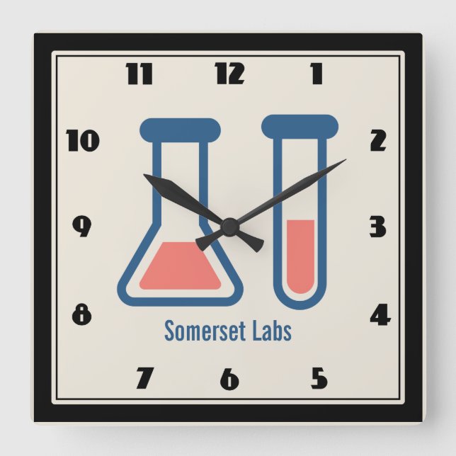 Beaker & Test Tube Science Themed Square Wall Clock (Front)