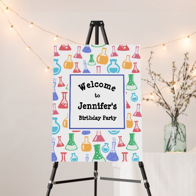 Beakers and Flasks Fun Pattern Birthday Welcome Foam Board (In Situ (Stand))