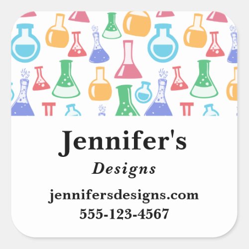 Beakers and Flasks Fun Pattern Business Square Sticker