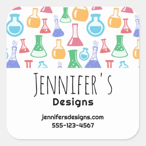 Beakers and Flasks Fun Pattern Business Square Sticker