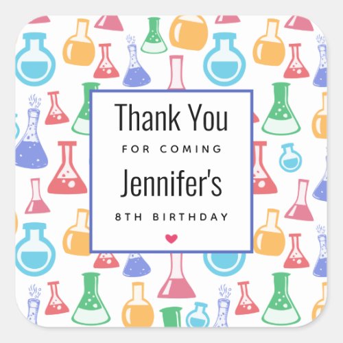 Beakers and Flasks Fun Pattern Party Thank You Square Sticker