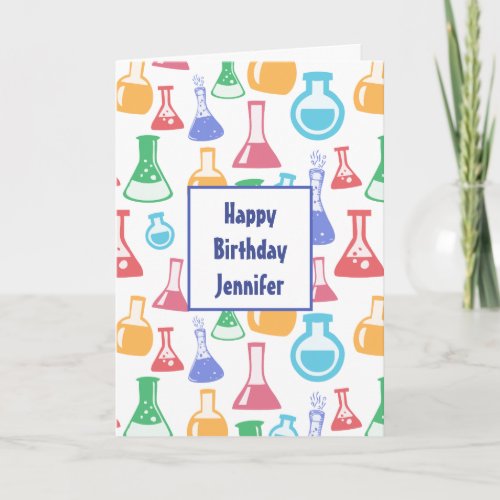 Beakers and Flasks Fun Science Pattern Birthday Card