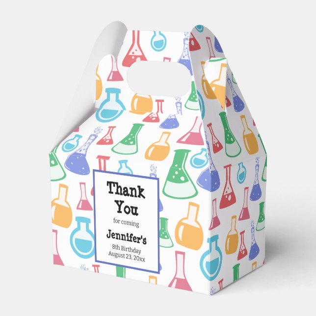 Beakers and Flasks Fun Science Pattern Birthday Favor Boxes (Front Side)