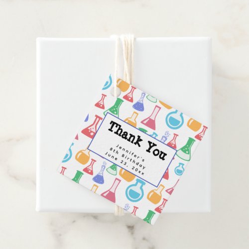 Beakers and Flasks Fun Science Pattern Birthday Favor Tags