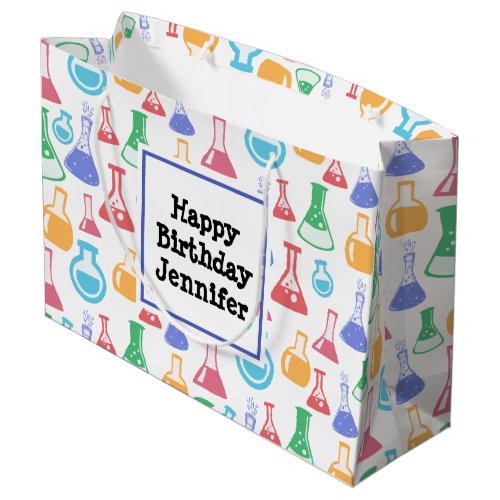 Beakers and Flasks Fun Science Pattern Birthday Large Gift Bag