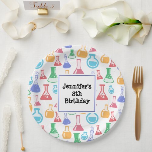 Beakers and Flasks Fun Science Pattern Birthday Paper Plates
