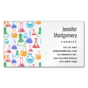 Beakers and Flasks Fun Science Pattern Business Card Magnet