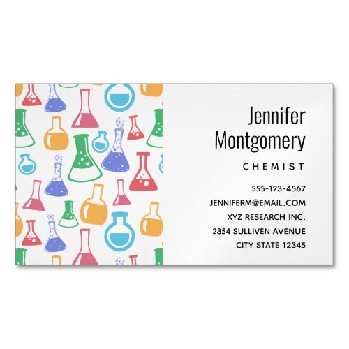 Beakers and Flasks Fun Science Pattern Business Card Magnet