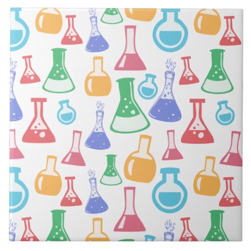 Beakers and Flasks Fun Science Pattern Ceramic Tile