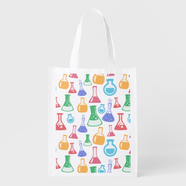 Beakers and Flasks Fun Science Pattern Grocery Bag (Front)