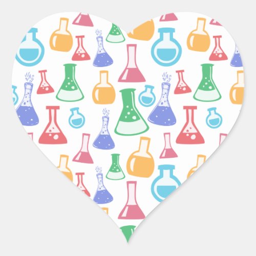 Beakers and Flasks Fun Science Pattern Heart Sticker