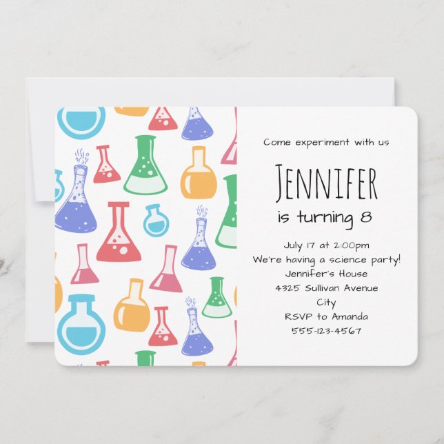 Beakers and Flasks Fun Science Pattern Invitation (Front)
