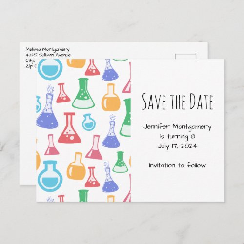 Beakers and Flasks Fun Science Pattern Invitation Postcard