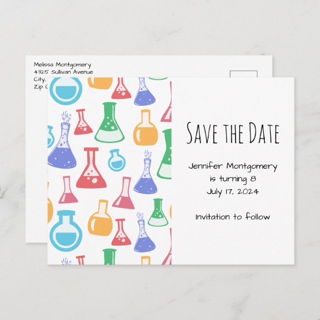 Beakers and Flasks Fun Science Pattern Invitation Postcard (Front/Back)