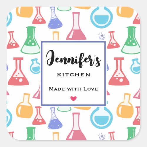 Beakers and Flasks Fun Science Pattern Kitchen Square Sticker