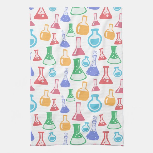 Beakers and Flasks Fun Science Pattern Kitchen Towel (Vertical)