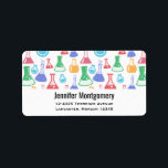 Beakers and Flasks Fun Science Pattern Label<br><div class="desc">Address labels with a fun and colorful pattern. Research scientist vibe with beakers and flasks of different shapes and sizes in bright happy colors.</div>