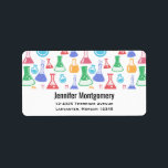Beakers and Flasks Fun Science Pattern Label<br><div class="desc">Address labels with a fun and colorful pattern. Research scientist vibe with beakers and flasks of different shapes and sizes in bright happy colors.</div>